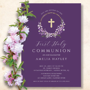 Lilac Flowers Girls First Communion Inbjudningar