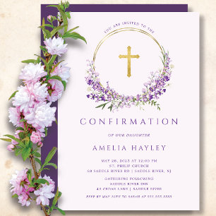 Lilac Flowers Girls First Confirmation Inbjudningar