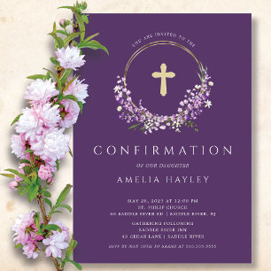 Lilac Flowers Girls First Confirmation Inbjudningar