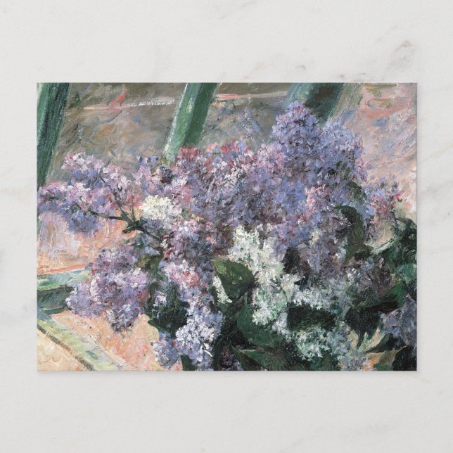 Lilac Flowers i ett Window Fine Art Postcard Vykort (Framsida)