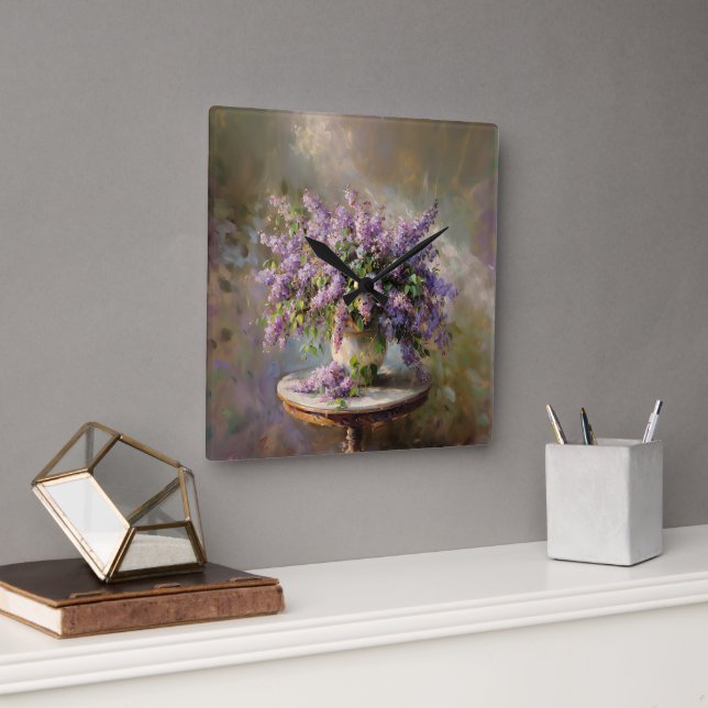 Lilac Flowers i Vas Fyrkantig Klocka (Kontor)
