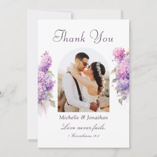 Lilac Flowers Photograph Bible Verse Bröllop Tack Kort