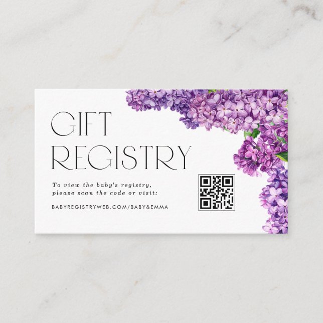 Lilac Flowers QR Code Baby Shower Registry Tilläggskort (Framsida)
