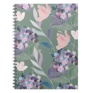 Lilac Flowers Sage Grått Mönster Anteckningsbok