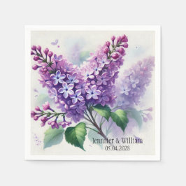 Lilac Flowers Watercolor Blommigt Bröllop Pappersservett