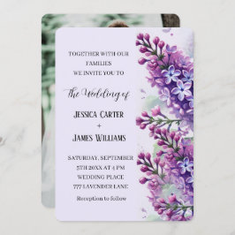 Lilac Flowers Watercolor Rustic Photo Bröllop Inbjudningar