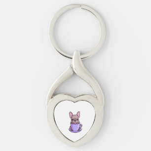 Lilac Fransk Bulldog Twisted Heart Silverfärgad Nyckelring