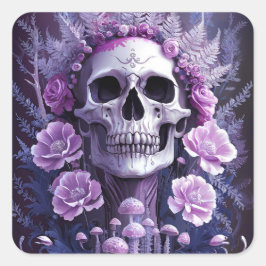 Lilac Garden Goth Skull, Lila Fantasy Fyrkantigt Klistermärke