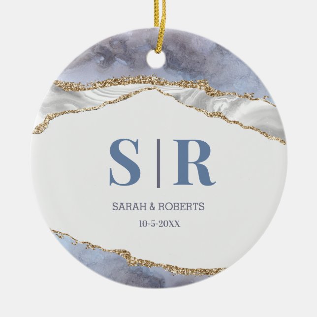 Lilac Geode Agate Par Monogrammed jul Julgransprydnad Keramik (Framsidan)