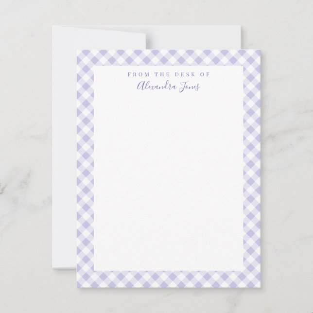 Lilac Gingham Check Personal Stationery Note Card Tack Kort (Framsida)