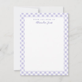 Lilac Gingham Check Personal Stationery Note Card Tack Kort