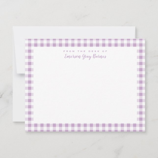 Lilac Gingham checkar Personal Stationery Card Tack Kort (Framsida)