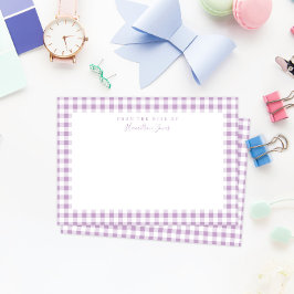 Lilac Gingham checkar Personal Stationery Card Tack Kort