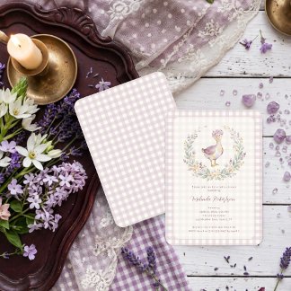 Lilac Gingham Watercolor Baby Goose Shower LPM26 Inbjudningar