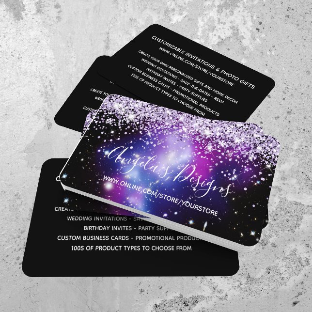 Lilac Glitter Blue Lila Galaxy Online Store Visitkort (Skapare uppladdad)