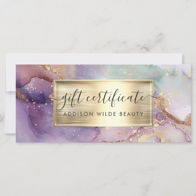 Lilac Glitter Faux Gold Foil Gift-certifikat (Framsida)