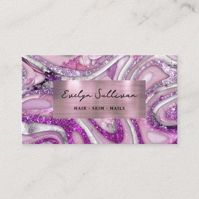 Lilac Glitter Fluid Marble Affärskort Visitkort (Framsida)