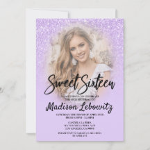 Lilac Glitter Glam Sweet 16 Fotoinbjudan
