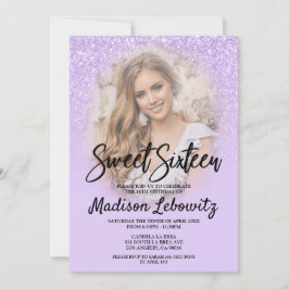 Lilac Glitter Glam Sweet 16 Fotoinbjudan Inbjudningar