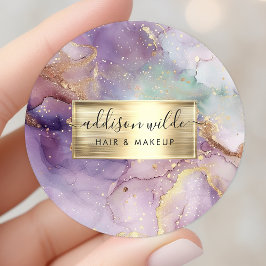 Lilac Glitter Watercolor Faux Gold Foil Business Runt Klistermärke