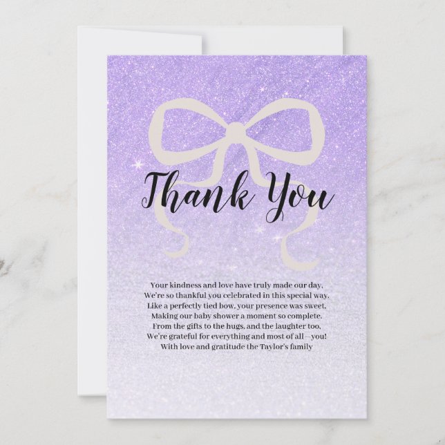 Lilac glittergradient coquette bow Tack Kort (Framsida)