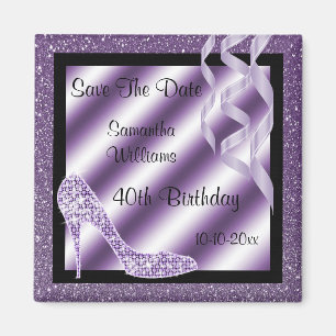 Lilac Glittery Stiletto & Streamers 40:e födelsed Magnet