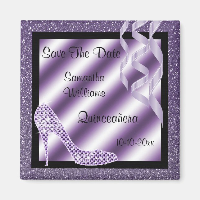 Lilac Glittery Stiletto & Streamers Quinceañera Magnet (Framsidan)