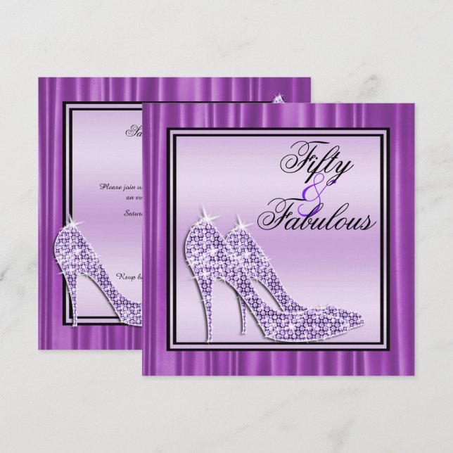 Lilac Glittery Stilettos & Music Fabulous 50 Inbjudningar (Fram/baksida)