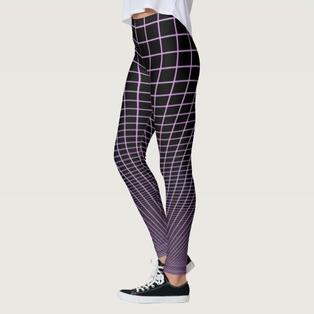 Lilac Glow Grid on black Leggings (Vänster)