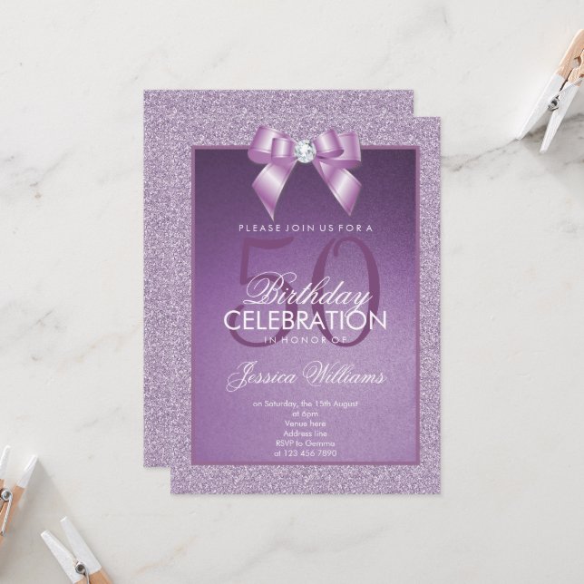 Lilac Gnistra & Snyggt Gem Birthday Inbjudningar (Fram/Back In Situ)