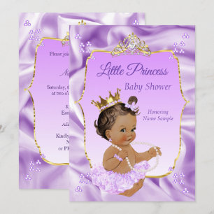 Lilac Gold Princess Baby Shower Flicka mörk brunet Inbjudningar