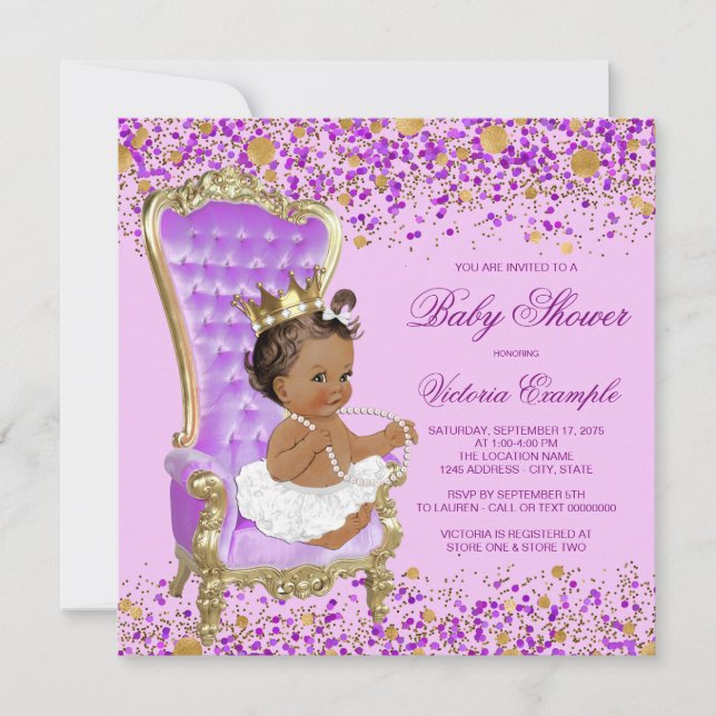 Lilac Gold Princess Bebis Shower Inbjudningar (Framsida)