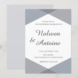 Lilac grått blå geometrisk elegant modern bröllop inbjudningar