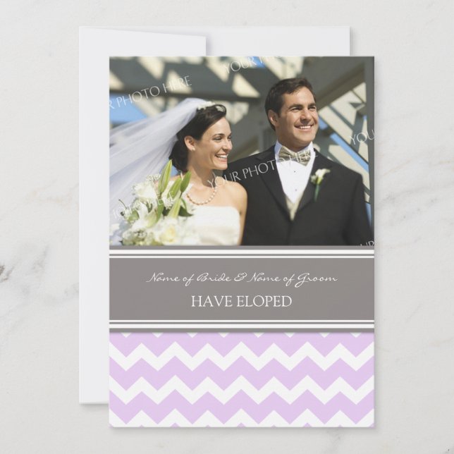Lilac Grått Chevron Photo Elopement Announement Meddelande (Framsida)