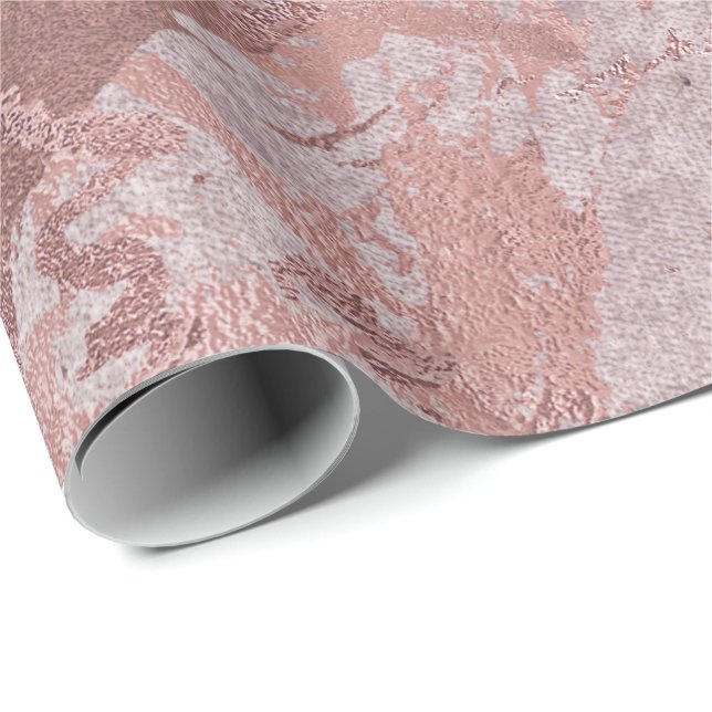 Lilac Grått Grungy Marble Shiny Metallic Strokes Presentpapper (Rullad Hörn)