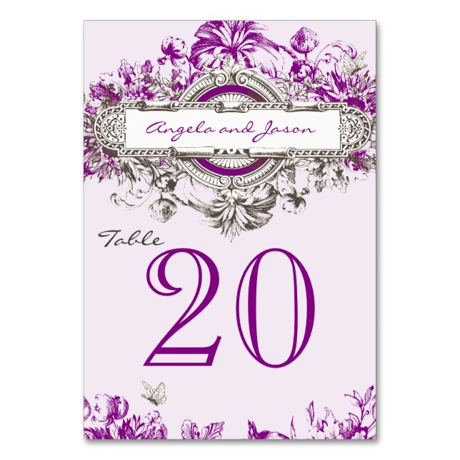 Lilac Grått Vintage bröllop Bordsnummer Card (Framsidan)