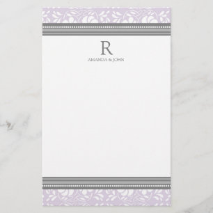Lilac Grått White Bröllop Monogram Stationery Brevpapper