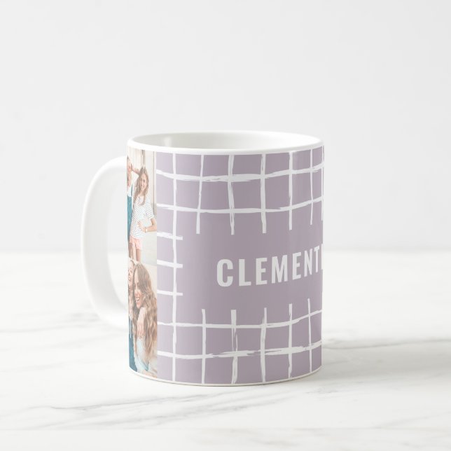 Lilac grid 4-fotomodern minimal enkel kaffemugg (Framsida vänster)