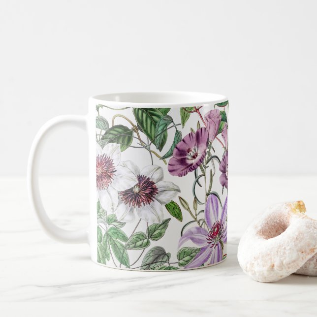Lilac Grönt White Vintage Botanical Flowers Kaffemugg (Med munk)