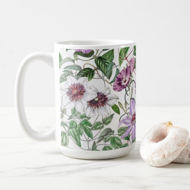 Lilac Grönt White Vintage Botanical Flowers Kaffemugg (Med munk)
