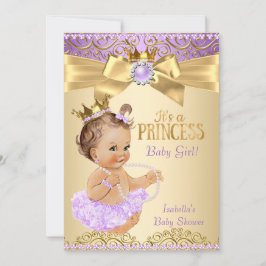 Lilac Guld Ballerina Princess Baby Shower Brunette Inbjudningar
