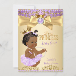 Lilac Guld Ballerina Princess Baby Shower Ethnic Inbjudningar