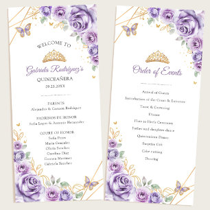 Lilac Guld Blommigt Quinceanera order om händelser Program