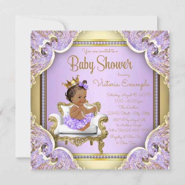 Lilac Guld Ethnic Princess Baby Shower-inbjudninga Inbjudningar (Framsida)