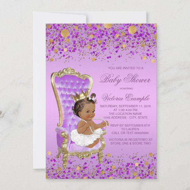 Lilac Guld Ethnic Princess Baby Shower Inbjudningar (Framsida)