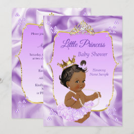Lilac Guld Princess Baby Shower Ethnic Girl Inbjudningar