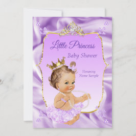 Lilac Guld Princess Baby Shower Girl brunette Inbjudningar