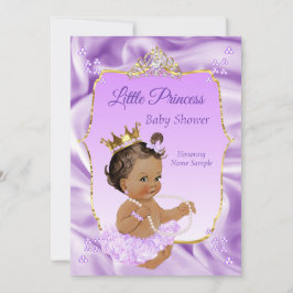 Lilac Guld Princess Baby Shower Girl mörk brunette Inbjudningar