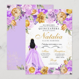 Lilac Guld Princess Glitter Tiara Quinceanera Inbjudningar