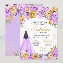 Lilac Guld Princess Glitter Tiara Quinceanera Inbjudningar
